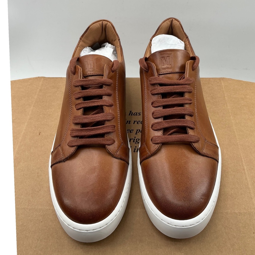 Bruno Magli Daniel Mens Cognac Leather Low Top Sneakers Italy Size 9.5